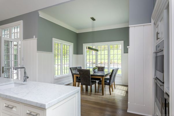 Dining room, Interior, Pendant Lights, Wood Texture Flooring