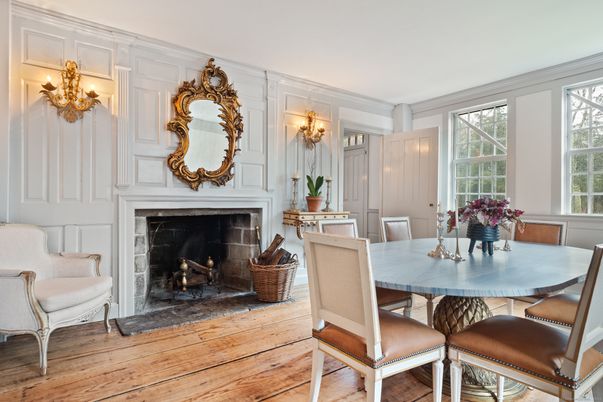 Dining room, Fireplace, Interior, Wood Texture Flooring