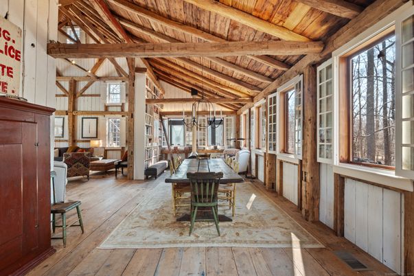 Dining room, Interior, Living room, Pendant Lights, Wooden Beams, Wooden Ceilings, Wood Texture Flooring