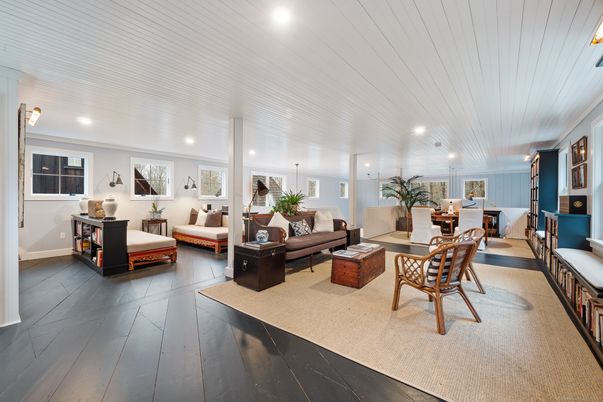 Dining room, Interior, Living room, Recessed Lighting, Wood Texture Flooring