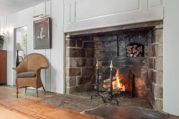Fireplace, Interior, Stone Walls, Wood Texture Flooring