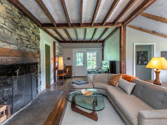 Fireplace, Interior, Living room, Stone Walls, Wooden Beams