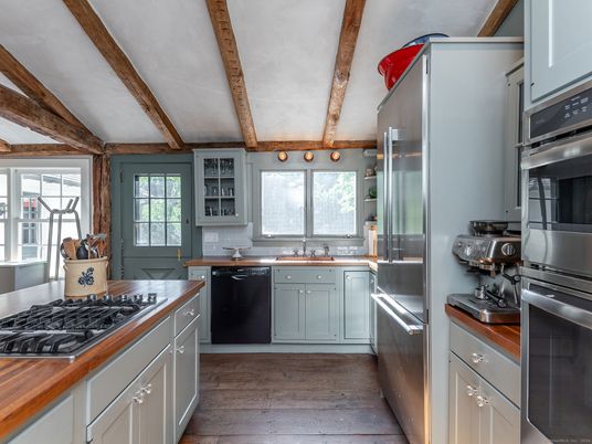 Interior, Kitchen, Stainless Steel Appliances, Wooden Beams, Wood Texture Flooring
