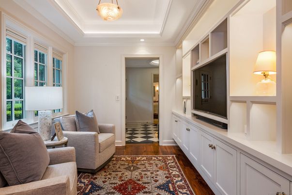 Interior, Living room, Pendant Lights, Recessed Lighting, Wood Texture Flooring