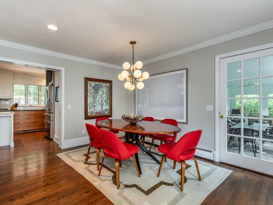 Dining room, Interior, Pendant Lights, Recessed Lighting, Wood Texture Flooring
