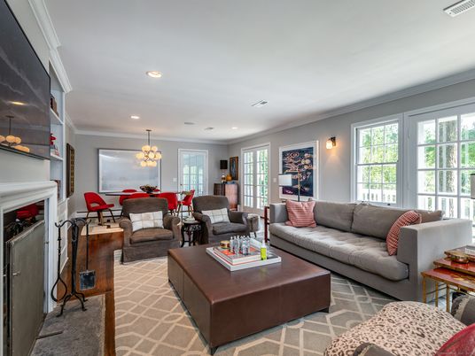 Dining room, Fireplace, Interior, Living room, Pendant Lights, Recessed Lighting