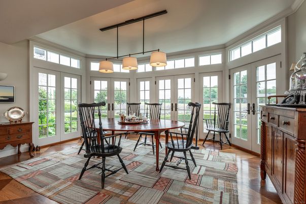 Dining room, Interior, Pendant Lights, Wood Texture Flooring