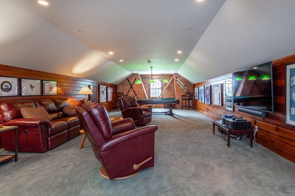 Home Office, Interior, Living room, Recessed Lighting, Stone Walls