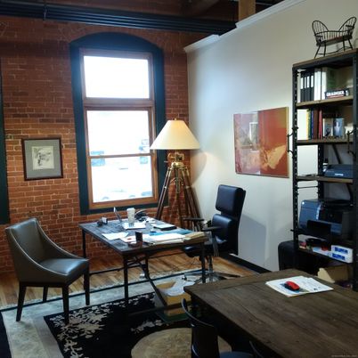 Home Office, Interior, Stone Walls, Wood Texture Flooring