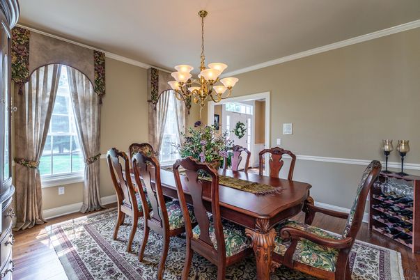 Chandelier, Dining room, Interior, Wood Texture Flooring