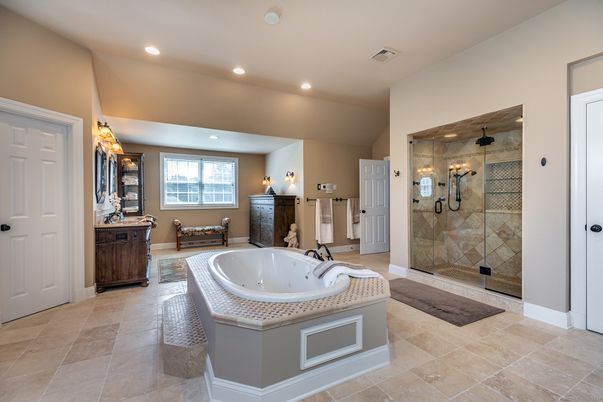 Bathroom, Glass Shower, Interior, Recessed Lighting