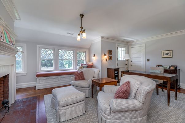 Fireplace, Interior, Living room, Pendant Lights, Wood Texture Flooring