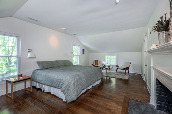 Bedroom, Fireplace, Interior, Wood Texture Flooring