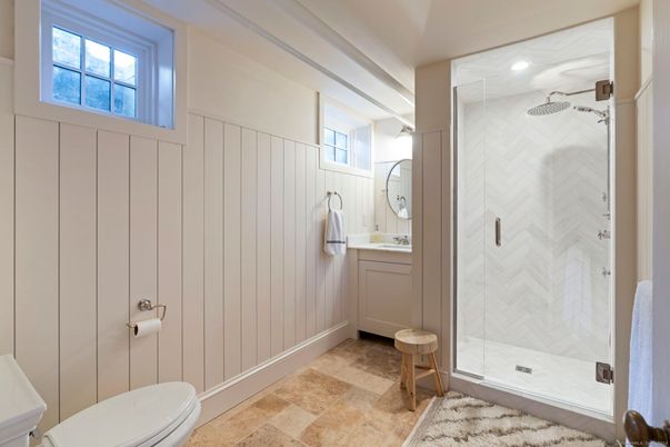 Bathroom, Glass Shower, Interior, Recessed Lighting