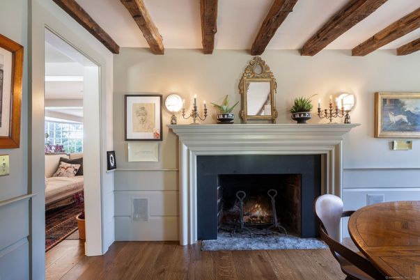 Bedroom, Fireplace, Interior, Wooden Beams, Wood Texture Flooring