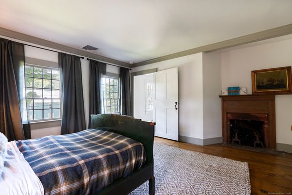 Bedroom, Fireplace, Interior, Wood Texture Flooring