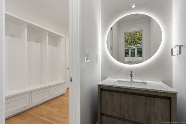 Bathroom, Interior, Recessed Lighting, Wood Texture Flooring