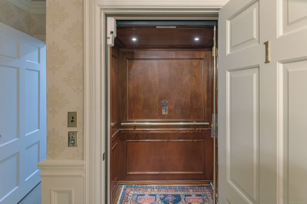 Elevator, Interior, Recessed Lighting, Wooden Ceilings, Wooden Walls