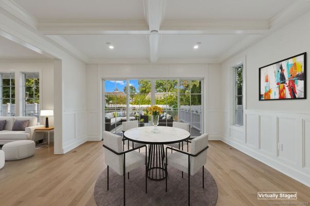 Dining room, Interior, Recessed Lighting, Wood Texture Flooring