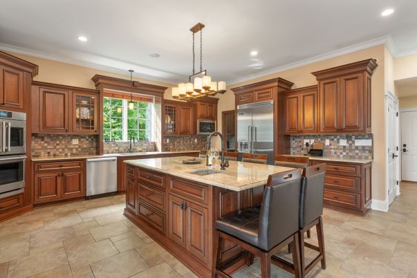 Chandelier, Interior, Kitchen, Pendant Lights, Recessed Lighting, Stainless Steel Appliances
