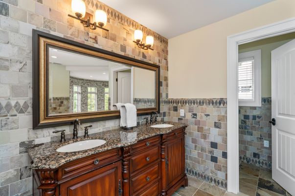 Bathroom, Dual Sink Vanities, Interior, Stone Walls