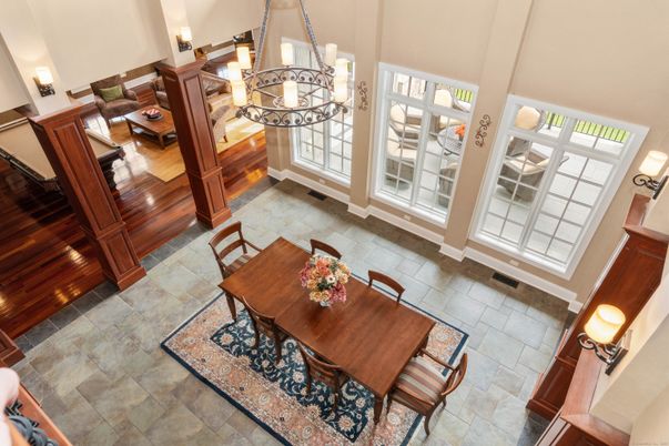 Chandelier, Dining room, Interior, Wood Texture Flooring