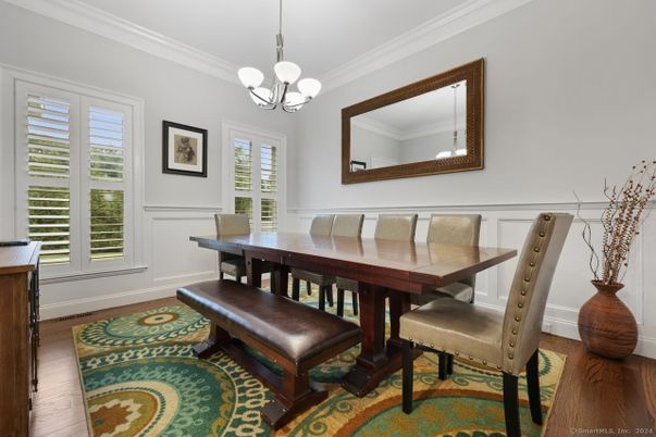 Chandelier, Dining room, Interior, Pendant Lights, Wood Texture Flooring