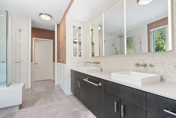 Bathroom, Dual Sink Vanities, Glass Shower, Interior, Recessed Lighting