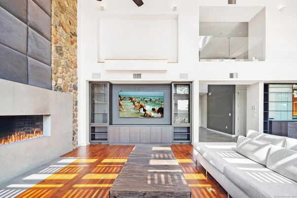 Fireplace, Interior, Living room, Stone Walls, Wood Texture Flooring