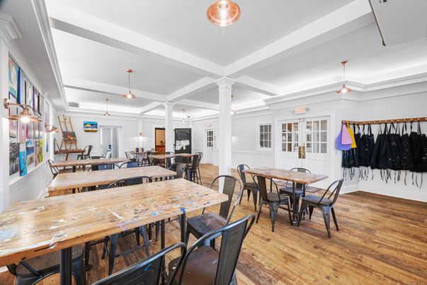 Dining room, Interior, Pendant Lights, Wood Texture Flooring