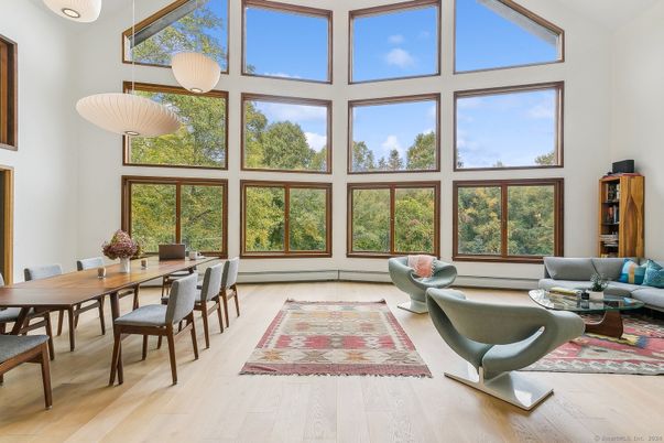 Dining room, Interior, Living room, Pendant Lights, Wood Texture Flooring