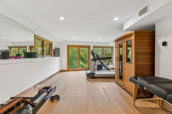 Fitness Equipment, Interior, Recessed Lighting, Wood Texture Flooring