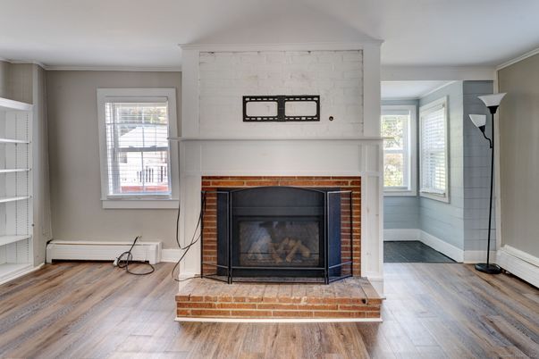 Fireplace, Interior, Wood Texture Flooring