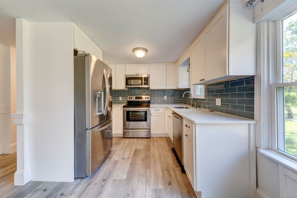 Interior, Kitchen, Stainless Steel Appliances, Wood Texture Flooring