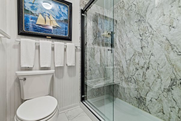 Bathroom, Glass Shower, Interior, Marble, Marble Walls