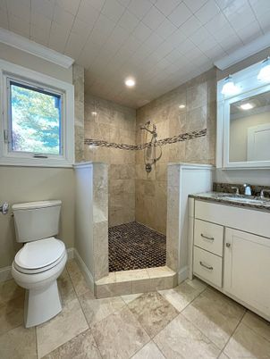 Bathroom, Glass Shower, Interior, Recessed Lighting
