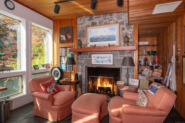 Fireplace, Interior, Living room, Stone Walls, Wooden Ceilings, Wooden Walls