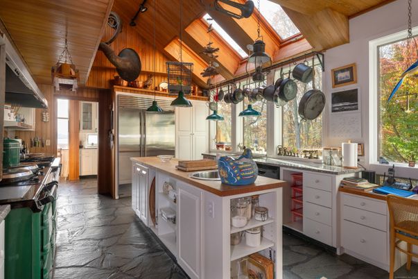 Interior, Kitchen, Pendant Lights, Stainless Steel Appliances, Wooden Ceilings