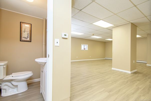 Bathroom, Interior, Recessed Lighting, Wood Texture Flooring
