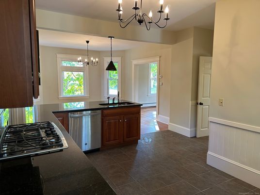 Chandelier, Interior, Kitchen, Pendant Lights, Stainless Steel Appliances