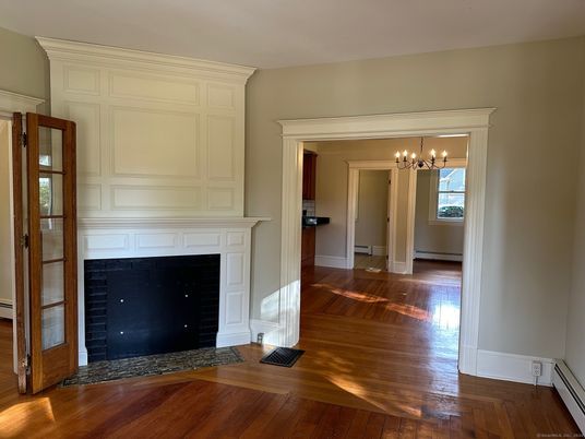 Chandelier, Fireplace, Interior, Wood Texture Flooring