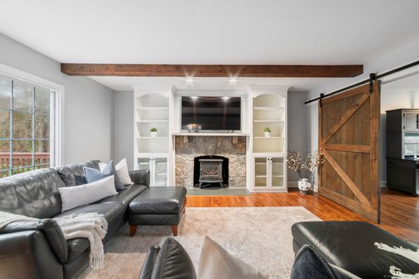 Fireplace, Interior, Living room, Wooden Beams, Wood Texture Flooring