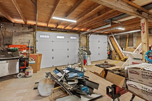 Garage, Interior, Stone Walls, Wooden Beams, Wooden Ceilings