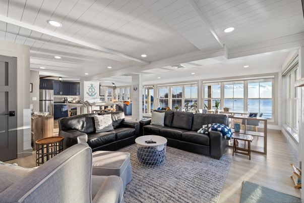 Dining room, Interior, Kitchen, Living room, Recessed Lighting, Stainless Steel Appliances, Wood Texture Flooring