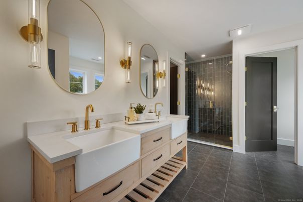 Bathroom, Dual Sink Vanities, Glass Shower, Interior, Recessed Lighting