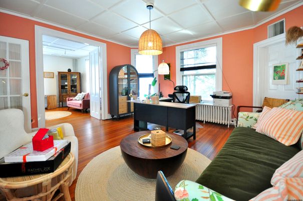 Home Office, Interior, Pendant Lights, Wood Texture Flooring