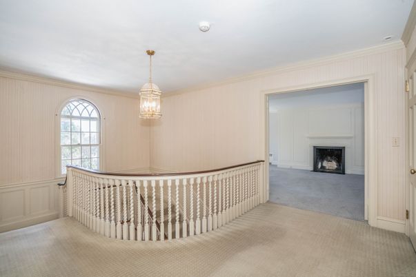 Chandelier, Empty room, Fireplace, Interior