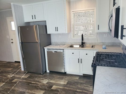 Interior, Kitchen, Stainless Steel Appliances, Wood Texture Flooring