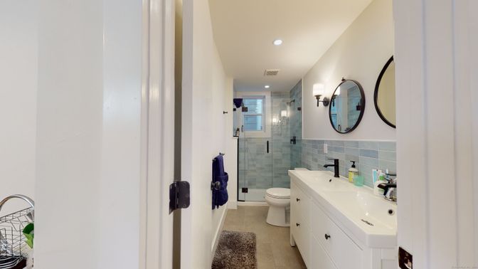 Bathroom, Glass Shower, Interior, Recessed Lighting