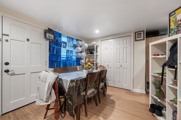 Dining room, Interior, Recessed Lighting, Wood Texture Flooring